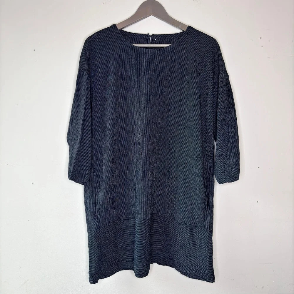 Eileen Fisher Black White Striped Pocketed 3/4‎ Sleeve Tunic Top Size M - Picture 9 of 9